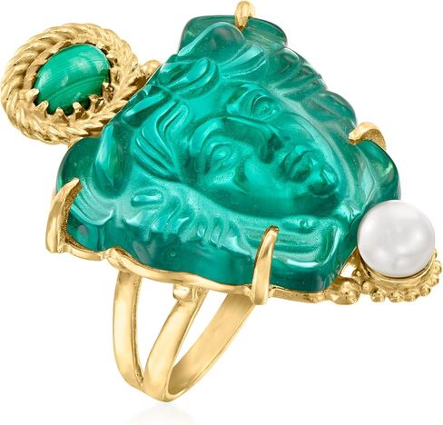 Ross-Simons Italian Tagliamonte Green Venetian Glass, Malachite and 5-5.5mm Cultured Pearl Medusa Ring in 18kt Gold Over Sterling in Saudi Arabia