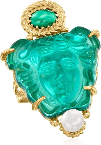 Ross-Simons Italian Tagliamonte Green Venetian Glass, Malachite and 5-5.5mm Cultured Pearl Medusa Ring in 18kt Gold Over Sterling in Saudi Arabia