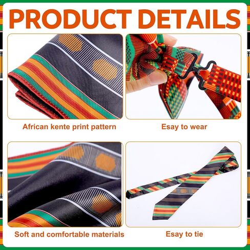 مجموعة من 3 قطع من ربطات العنق الأفريقية من Kente وربطة عنق مربعة للجيب للرجال إكسسوارات الملابس ربطة العنق المطبوعة الأفريقية وإكسسوارات شهر التاريخ الأسود للرجال in Saudi Arabia