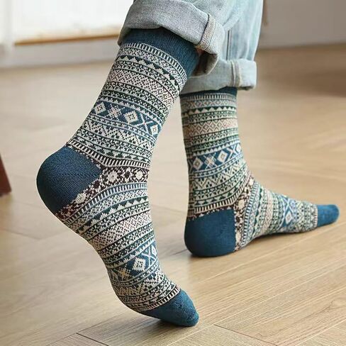5 Pack Crew Socks for Women Vintage Cotton Fall Thick Ankle Socks Boho Knit Warm Soft Boot Long Sock Breathable Stocking in Saudi Arabia