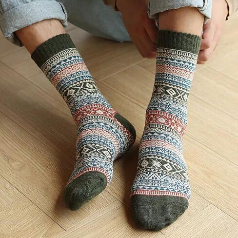 5 Pack Crew Socks for Women Vintage Cotton Fall Thick Ankle Socks Boho Knit Warm Soft Boot Long Sock Breathable Stocking in Saudi Arabia