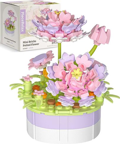 Flower Bouquet Building Decoration Set - Artificial Flowers Mini Bricks Potted Violet - Home Accessories or Best Gift Valentine Décor for Him and Her Botanical for Adults [KZ1029] in Saudi Arabia
