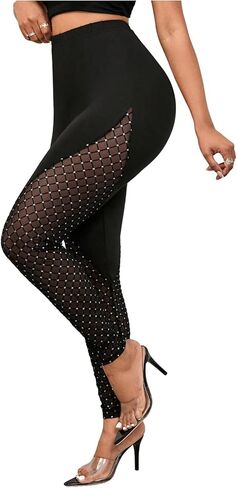 Floerns Women's Sequin Mesh Leggings High Waisted Stretchy Rave Outfit Party Tights in Kuwait