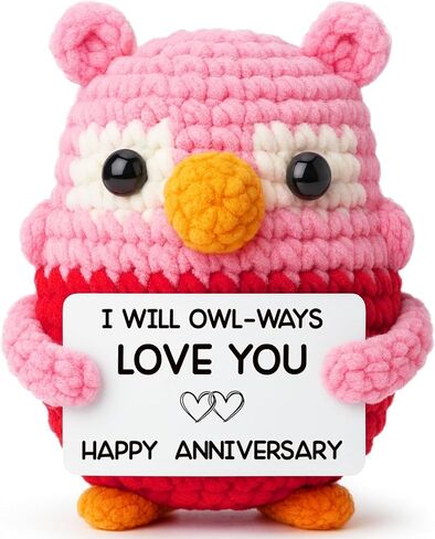 Pink Owl Crochet for Wife, Handmade Romantic Keepsake from Husband, Cute Mini Collectible to Celebrate Marriage Love, Unique Valentine’s Day or Birthday Present for Her in Saudi Arabia