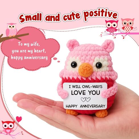 Pink Owl Crochet for Wife, Handmade Romantic Keepsake from Husband, Cute Mini Collectible to Celebrate Marriage Love, Unique Valentine’s Day or Birthday Present for Her in Saudi Arabia
