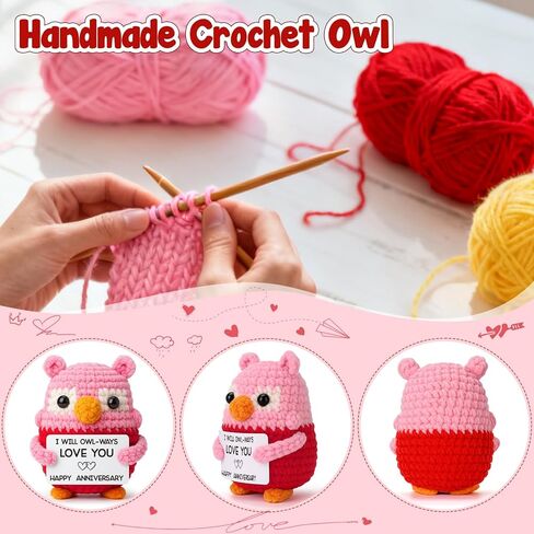 Pink Owl Crochet for Wife, Handmade Romantic Keepsake from Husband, Cute Mini Collectible to Celebrate Marriage Love, Unique Valentine’s Day or Birthday Present for Her in Saudi Arabia
