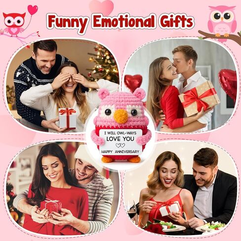 Pink Owl Crochet for Wife, Handmade Romantic Keepsake from Husband, Cute Mini Collectible to Celebrate Marriage Love, Unique Valentine’s Day or Birthday Present for Her in Saudi Arabia