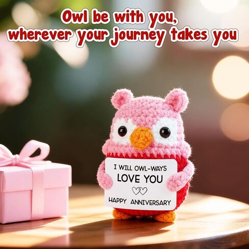 Pink Owl Crochet for Wife, Handmade Romantic Keepsake from Husband, Cute Mini Collectible to Celebrate Marriage Love, Unique Valentine’s Day or Birthday Present for Her in Saudi Arabia