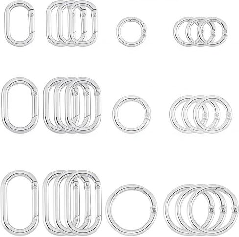 1 Box 18Pcs 3 Sizes Spring Oval Ring Clasp Carabiner Keychain Clip Alloy Silver Smooth Open Keyring Buckle Small Gate Rings for Purse Jewelry Making Bags Keychain Lanyard Supplies DIY Craft in Saudi Arabia