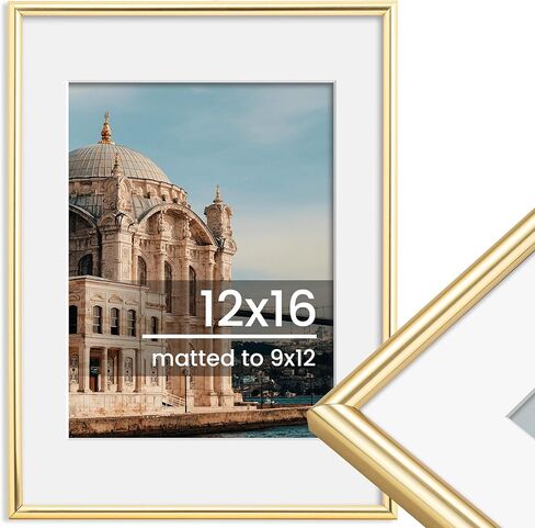 12x16 Picture Frame, Display Pictures 9x12 with Mat or 12x16 Without Mat, Wall Hanging Photo Frame, Gold, 1 Pack in Saudi Arabia