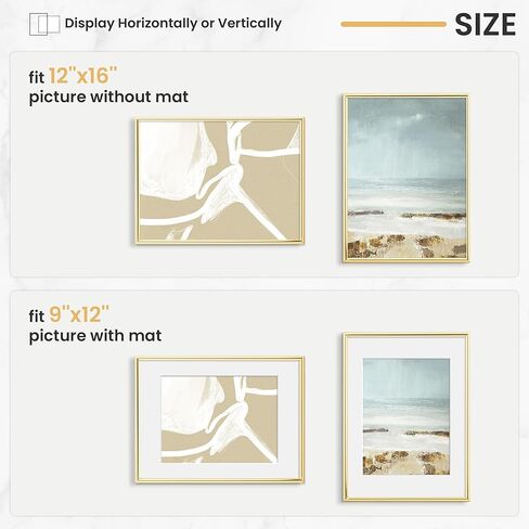12x16 Picture Frame, Display Pictures 9x12 with Mat or 12x16 Without Mat, Wall Hanging Photo Frame, Gold, 1 Pack in Saudi Arabia