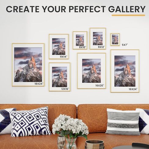 12x16 Picture Frame, Display Pictures 9x12 with Mat or 12x16 Without Mat, Wall Hanging Photo Frame, Gold, 1 Pack in Saudi Arabia
