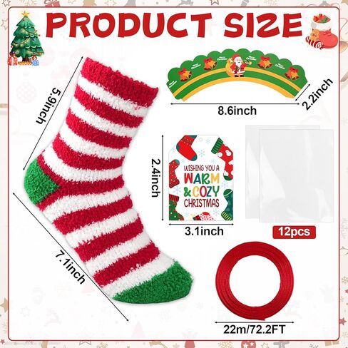 12 Pairs Christmas Fuzzy Socks Christmas Cupcake Fuzzy Socks DIY Gift Set for Women and Girls Xmas Thick Cozy Bed Sock with Greeting Cards for Adult Kids Party Home Indoor Sleeping Xmas Holiday in Saudi Arabia
