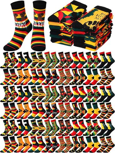 Ramede 48 Pairs Black History Month Socks for Men Women Juneteenth Novelty Dress Socks African Flag Crew Socks Black Power Socks Novelty Holiday Socks for African Men Gift in Saudi Arabia