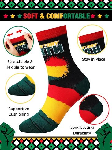Ramede 48 Pairs Black History Month Socks for Men Women Juneteenth Novelty Dress Socks African Flag Crew Socks Black Power Socks Novelty Holiday Socks for African Men Gift in Saudi Arabia