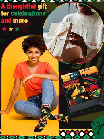 Ramede 48 Pairs Black History Month Socks for Men Women Juneteenth Novelty Dress Socks African Flag Crew Socks Black Power Socks Novelty Holiday Socks for African Men Gift in Saudi Arabia