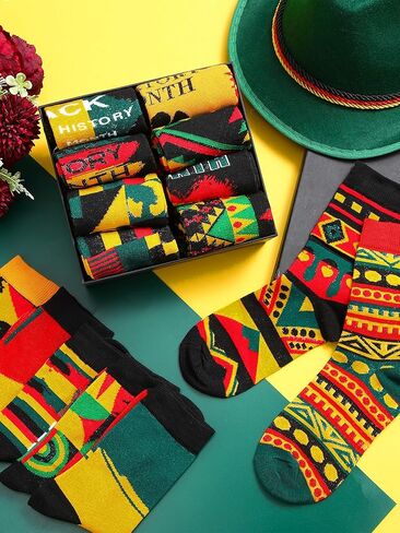 Ramede 48 Pairs Black History Month Socks for Men Women Juneteenth Novelty Dress Socks African Flag Crew Socks Black Power Socks Novelty Holiday Socks for African Men Gift in Saudi Arabia