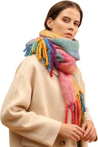 Womens Winter Scarf,Colorful Plaid Long Shawl Large Scarves Cashmere Feel Cold Weather Thick Blanket Scarfs in Saudi Arabia
