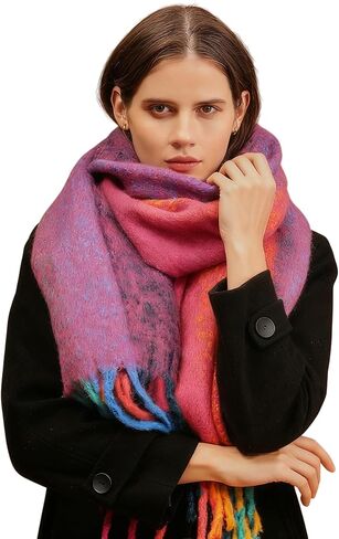 Womens Winter Scarf,Colorful Plaid Long Shawl Large Scarves Cashmere Feel Cold Weather Thick Blanket Scarfs in Saudi Arabia