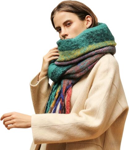 وشاح شتوي نسائي، شال طويل منقوش ملون، أوشحة كبيرة من الكشمير تشعر بالطقس البارد، وشاح سميك سميك in Kuwait