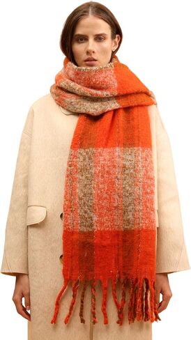 Womens Winter Scarf,Colorful Plaid Long Shawl Large Scarves Cashmere Feel Cold Weather Thick Blanket Scarfs in Saudi Arabia
