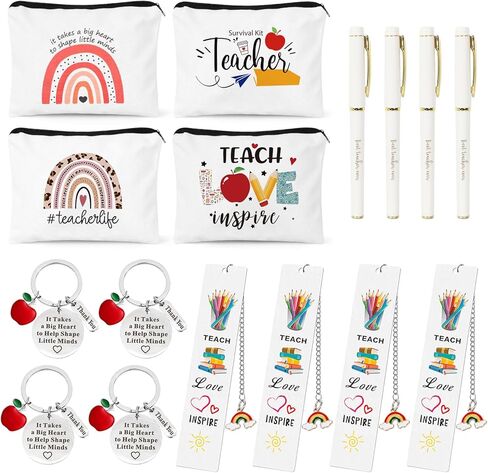 UAREHIBY 16 PCS Teacher Gifts in Bulk, Thank You Teachers Gifts With Makeup Bags, Teacher's Appreciation Week Keychain, Bookmark Gift for Teachers, Best Teacher Ever Pen Gift, Christmas Idea in Saudi Arabia