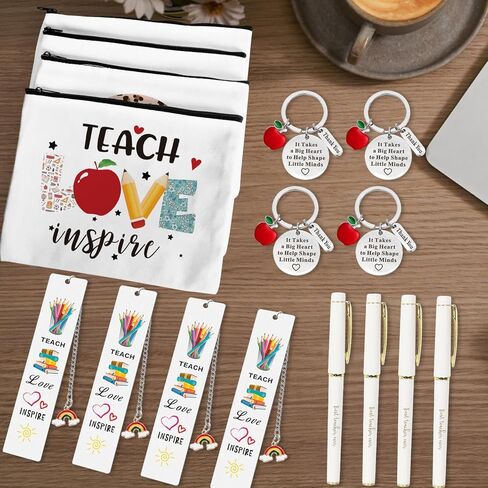 UAREHIBY 16 PCS Teacher Gifts in Bulk, Thank You Teachers Gifts With Makeup Bags, Teacher's Appreciation Week Keychain, Bookmark Gift for Teachers, Best Teacher Ever Pen Gift, Christmas Idea in Saudi Arabia