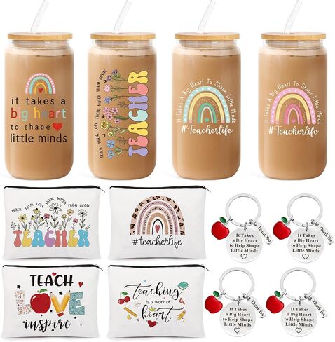 UAREHIBY 16 PCS Teacher Gifts in Bulk, Thank You Teachers Gifts With Makeup Bags, Teacher's Appreciation Week Keychain, Bookmark Gift for Teachers, Best Teacher Ever Pen Gift, Christmas Idea in Saudi Arabia