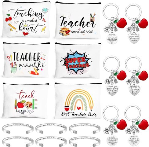 UAREHIBY 16 PCS Teacher Gifts in Bulk, Thank You Teachers Gifts With Makeup Bags, Teacher's Appreciation Week Keychain, Bookmark Gift for Teachers, Best Teacher Ever Pen Gift, Christmas Idea in Saudi Arabia