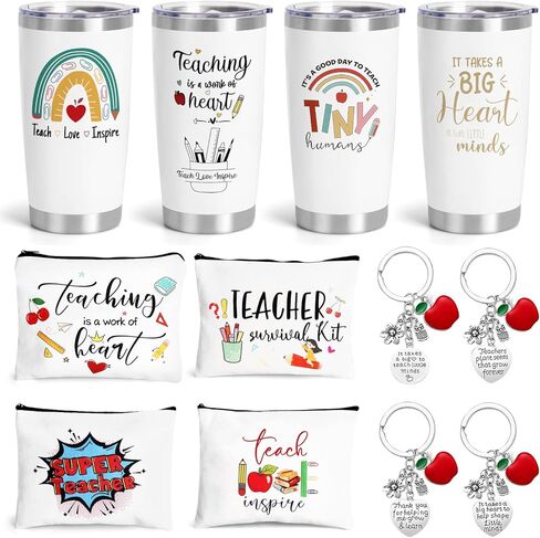 UAREHIBY 16 PCS Teacher Gifts in Bulk, Thank You Teachers Gifts With Makeup Bags, Teacher's Appreciation Week Keychain, Bookmark Gift for Teachers, Best Teacher Ever Pen Gift, Christmas Idea in Saudi Arabia