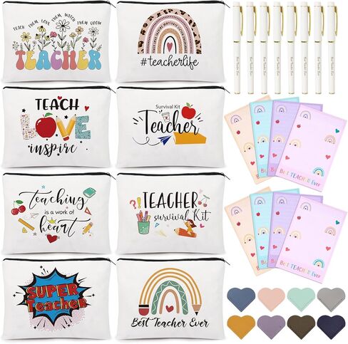UAREHIBY 16 PCS Teacher Gifts in Bulk, Thank You Teachers Gifts With Makeup Bags, Teacher's Appreciation Week Keychain, Bookmark Gift for Teachers, Best Teacher Ever Pen Gift, Christmas Idea in Saudi Arabia