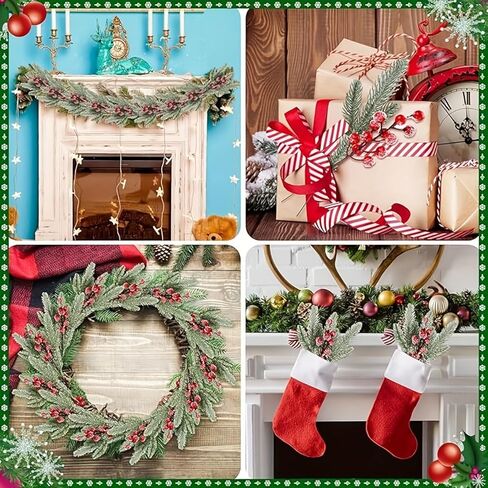 12 Pcs Snowy Cedar Berry Picks Christmas Frosted Pine Branches Artificial Red Berry Cedar Stems Faux Greenery Holly Berries Sprays in Saudi Arabia