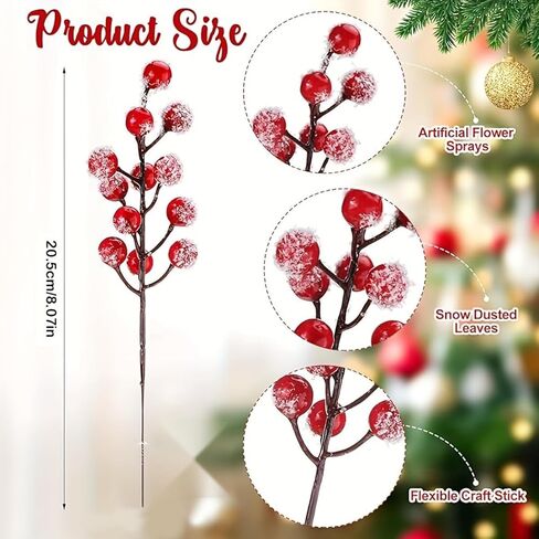 12 Pcs Snowy Cedar Berry Picks Christmas Frosted Pine Branches Artificial Red Berry Cedar Stems Faux Greenery Holly Berries Sprays in Saudi Arabia