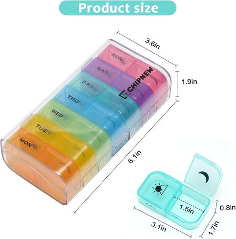 Pill Organizer 2 Times a Day - CHIPNEW Food Grade Medicine Organizer -7 Day Large Detachable Travel Pill Box-Pill Container, Holder for Supplements, Vitamins, and Medications(Transparent) in Saudi Arabia