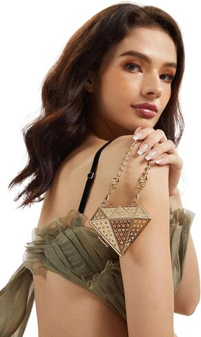 Miuco Rhinestones Clutch Purses For Women Mini Diamond Shaped Sparkly Evening Bags for Party Formal Crossbody Bag With Chain in Saudi Arabia