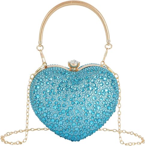Women Heart Shape Evening Bag Bling Rhinestone Wedding Party Purse Cocktail Prom Crossbody Shoulder Handbag in Saudi Arabia