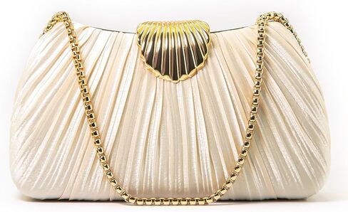 Women’s Gold Clutch Purses with Chain, Elegant Satin Pleated Evening Bag for Wedding Guest & Formal Events in Saudi Arabia