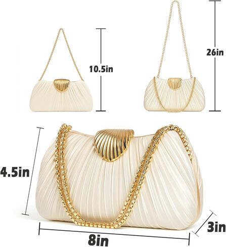 Women’s Gold Clutch Purses with Chain, Elegant Satin Pleated Evening Bag for Wedding Guest & Formal Events in Saudi Arabia