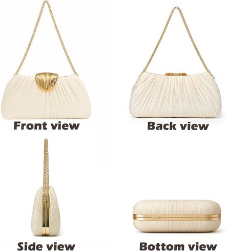 Women’s Gold Clutch Purses with Chain, Elegant Satin Pleated Evening Bag for Wedding Guest & Formal Events in Saudi Arabia
