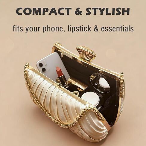 Women’s Gold Clutch Purses with Chain, Elegant Satin Pleated Evening Bag for Wedding Guest & Formal Events in Saudi Arabia