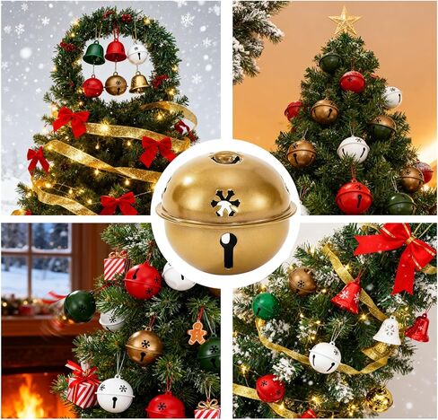 2 Pcs Christmas Jingle Bells-Snowflake Bells Christmas for Decoration-Wind Chimes for Outside-Vintage Metal Jingle Bells - Gold and Green1.97-inch in Saudi Arabia