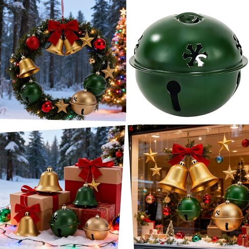 2 Pcs Christmas Jingle Bells-Snowflake Bells Christmas for Decoration-Wind Chimes for Outside-Vintage Metal Jingle Bells - Gold and Green1.97-inch in Saudi Arabia