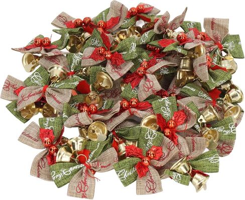 50Pcs Mini Bowknot Bells, Metal Happy Vibes Christmas Bow with Bells, for Home Party Office in Saudi Arabia