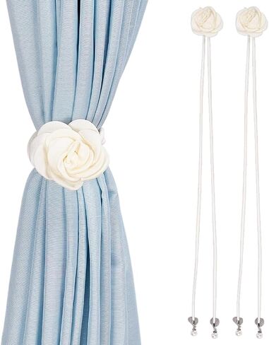 arricraft 2 Pcs Curtain Tiebacks, Vintage Curtain Holdback White Elegant Rose Flower Curtain Ties with Rope Drapery Retro Window Curtain Decorative Buckle Holder for Outdoor Home Office in Saudi Arabia