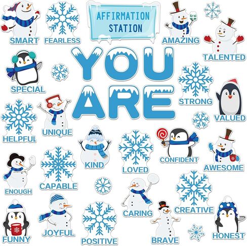Frienda 44 Pcs Winter Affirmation Station Bulletin Board Set I Am Motivational Positive Sayings Cutouts Supplies Christmas Snowflake Accents Cutouts for School Office Home Decoration in Saudi Arabia