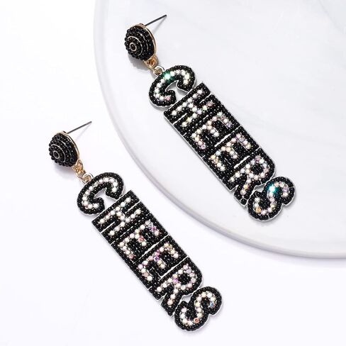 ANGLESJELL New Year Earrings for Women Rhinestone Holiday Earrings Beaded Cheers Letter Earrings New Year’s Eve Party Earrings Festive Jewelry Gifts in Saudi Arabia