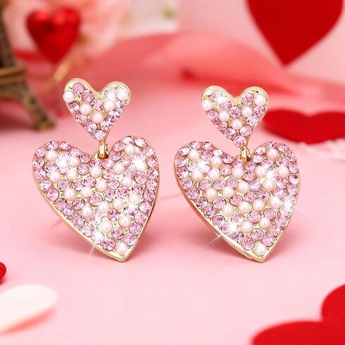 Valentines Earrings for Women Rhinestone Sparkly Heart Earrings Love Heart Dangle Earring Valentines Day Gifts Accessories Galentines Outfits for Women in Kuwait