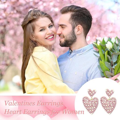 Valentines Earrings for Women Rhinestone Sparkly Heart Earrings Love Heart Dangle Earring Valentines Day Gifts Accessories Galentines Outfits for Women in Kuwait