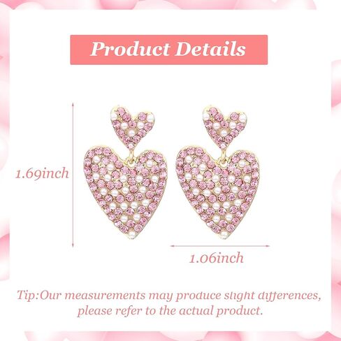 Valentines Earrings for Women Rhinestone Sparkly Heart Earrings Love Heart Dangle Earring Valentines Day Gifts Accessories Galentines Outfits for Women in Kuwait