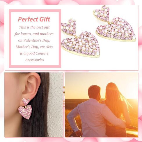 Valentines Earrings for Women Rhinestone Sparkly Heart Earrings Love Heart Dangle Earring Valentines Day Gifts Accessories Galentines Outfits for Women in Kuwait